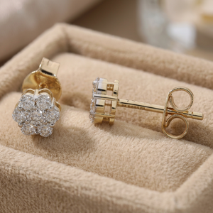 Boucles d'oreilles classiques en or jaune 14 carats plaqué rhodium avec diamants naturels ronds taille brillant pour femme – Élégance et luxe pour fêtes et mariages - Product Image 2