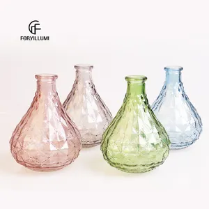 Vase en verre coloré à fleurs, vase rond en cristal, grand col, couleur verre, décoration de la maison, Offres Spéciales