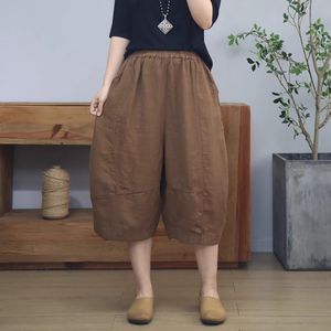 Cotton Linen Capri Pants Women Loose Fit Plus Size Breathable Wide Leg Casual Pants Pink Beige Black Light Brown Dark Brown - Product Image 2