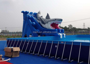 Phổ biến trên mặt đất di động chất lượng cao Inflatable cá mập trượt nước 8*4.5m vật liệu PVC cho khung kim loại hồ bơi công viên nước - Product Image 5