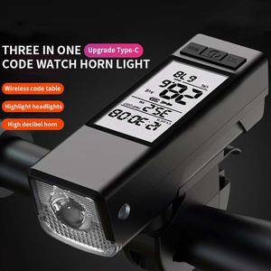 Ordinateur de vélo Lumière LED étanche Odomètre Phare avec écran LCD Compteur de vitesse et klaxon - Product Image 1