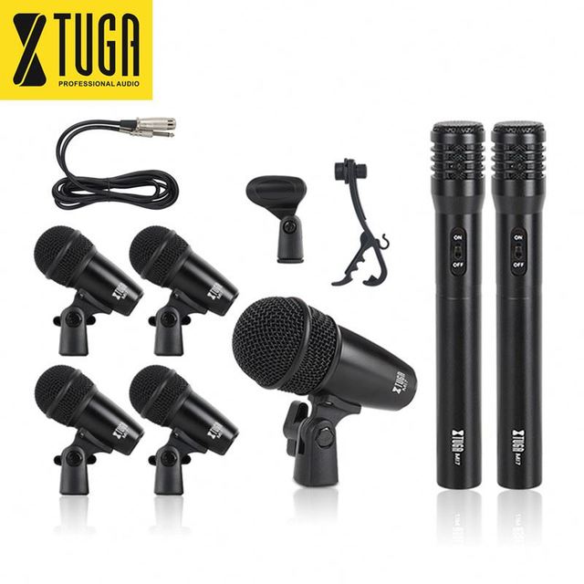 XTUGA China Wholesale 7-Piece Dynamic Drum Microphone Kit with XLR Connector Metal Wired Design for Stage Performances