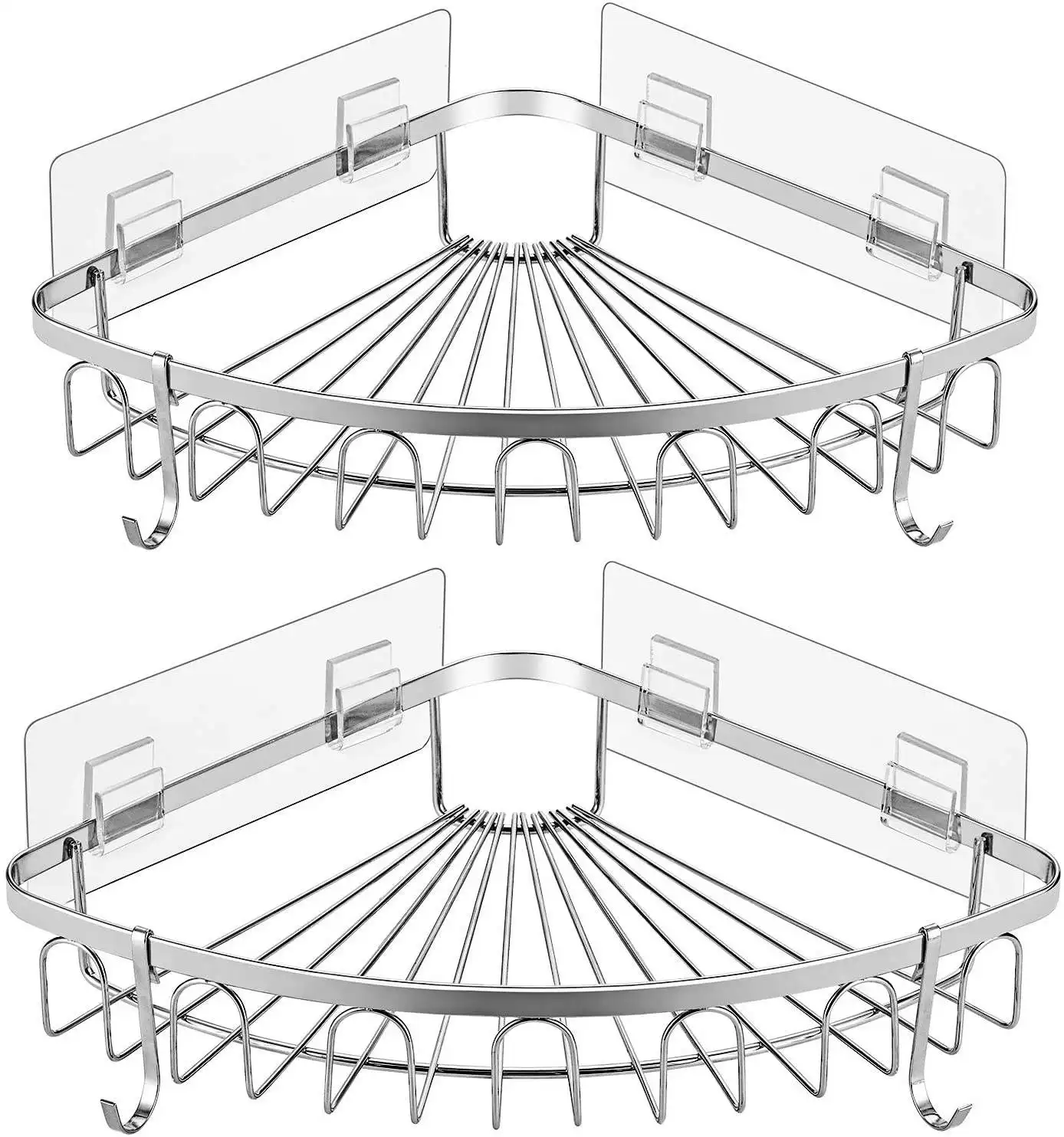 Diskon besar Amazon SUS 304 rak sudut mandi dengan bantalan latar perekat untuk keranjang penyimpanan dapur kamar mandi