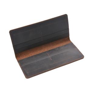Minimalist <strong>Bifold</strong> Long Wallet Crazy Horse Full Grain Leather Wallets Thin Credit Card Holder Handmade Vintage <strong>Purse</strong> for Men - Product Image 2