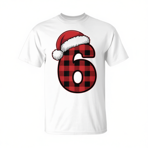 T-shirt classique à carreaux numéro 6, design de Noël, motif chapeau de Père Noël rouge et noir à carreaux, coupe unisexe adulte - Product Image 2