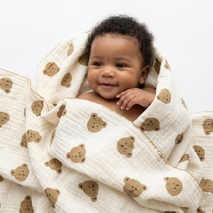 100% Organic Cotton Baby <b>Swaddle</b> <b>Blanket</b> Bear Pattern Eco-Friendly Anti-Bacteria Microfiber Filling Spring Season Soft - Product Image 1
