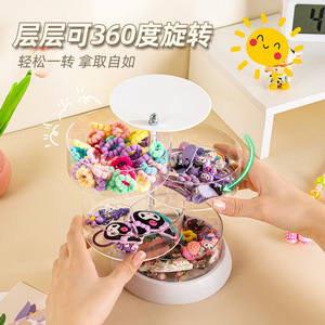 Childrens Hair Accessory Storage Box Round <b>Rotating</b> With Transparent Window For Hair Clips Ties Bands Jewelry Organizing - Product Image 2