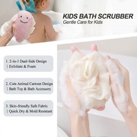Éponge de bain pour enfants, dessin animé, 2-en-1, double face, exfoliante et moussante, pour le bain des tout-petits et des bébés