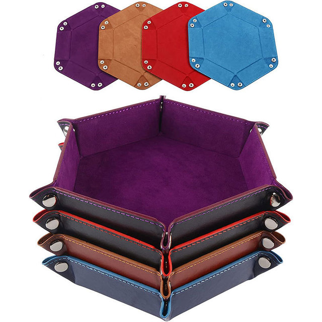 Hexagonal Foldable PU Leather Dice Tray Storage Box for Board Games and Sundries with Modern and Simple Design