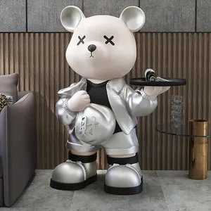 Oso de Fibra de Vidrio con Bandeja, Diseño Nuevo <span class=keywords><strong>2022</strong></span>, Venta al por Mayor, Escultura de Oso de Resina, Estatua de Oso de Tamaño Real, Decoración para Interiores del Hogar - Product Image 3