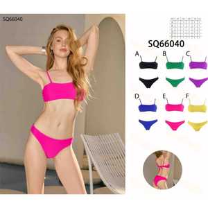 Costume da bagno bikini a triangolo da donna, due pezzi, estivo, con top a fascia e slip a vita alta con laccetti laterali, elegante, all'ingrosso SQ66040 - Product Image 1