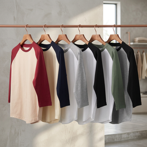 เสื้อยืดคอตตอน 100% หนัก 230 กรัม ทรงเข้ารูป แขนราแกลน 3/4  แบบเรียบ  สำหรับผู้ชายและผู้หญิง ขายส่ง รับสกรีนโลโก้ เสื้อลำลอง ชุดกีฬา - Product Image 4