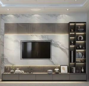 Modern Style Living Room Tv <b>Cabinet</b> With Suspended <b>Storage</b> High <b>Wooden</b> Furniture With Embedded Tv - Product Image 2
