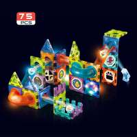 En gros, Ensemble de construction DIY de blocs magnétiques lumineux pour circuit de billes en tuyaux, jeu de table STEM