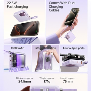 <span class=keywords><strong>Power</strong></span> <span class=keywords><strong>Bank</strong></span> Slim de 10000mAh para Smartphone com Display LED, Carregador Móvel de 2.25A, Interface de Entrada USB com Dois Fios - Product Image 2