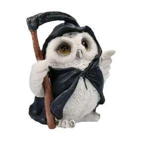 New Arrive Resin Sculpture Cute White Animal Owl in Black Gowns Reaper Owl Decorative Figurine