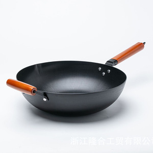 Non Stick Smokeless Wok 32.5Cm Diameter Wooden Handle For Home Cooking - Product Image 2