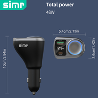 Adaptador de Expansión para Encendedor de Coche Simr, Cargador Rápido para Coche PD30W QC3.0, Divisor de Encendedor de Cigarrillos, Medidor de Voltaje, Cargador USB para Coche