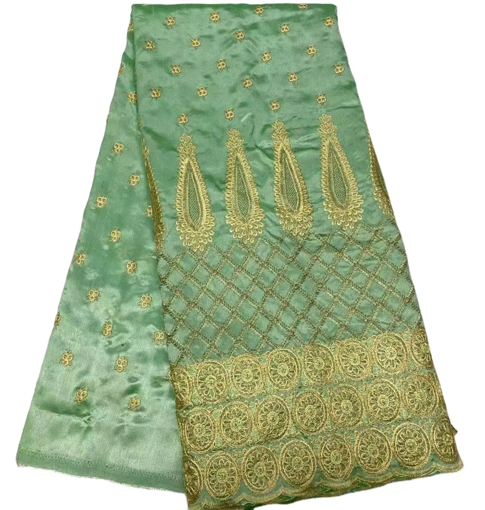 Green silk george nigerian sequins george lace fabric silk cloth garment george