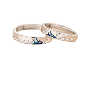 Cincin pasangan untuk pernikahan perhiasan hadiah Hari Valentine cincin pasangan modis pegunungan dan laut dapat disesuaikan terbuka untuk pria wanita