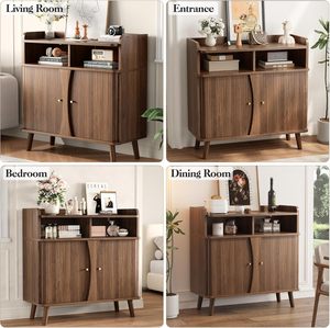 Aparador Buffet Decofy de 39 Pulgadas, Estilo Moderno de Mediados de Siglo, Puertas Corredizas Shaker, 4 Estantes Ajustables, 2 Cajones, Madera Sólida - Product Image 6