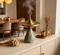 Brûleur d'encens de luxe en marbre vert, Mabkhara Bakhoor fait main, brûleur de Bakhoor en pierre naturelle, porte-oud pour la décoration de salon et de maison