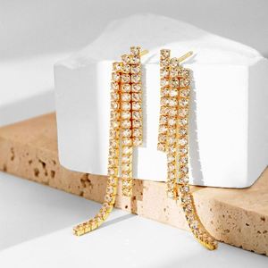 Dylam Personalized Fashion Design S925 Silver Rhodium 18K Gold Plated 5A Cubic Zirconia Irregular 3 Layers <b>Tassel</b> Stud <b>Earrings</b> - Product Image 5
