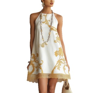 Abito Mini da Donna con Collo Halter Senza Maniche, Elegante Stampa Floreale, Vestito Estivo Casual per Feste e Vacanze - Product Image 4