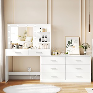 Chambre à coucher blanche en bois Fabrication sur mesure Coiffeuse polyvalente Commode à tiroirs avec miroir à led pour chambre <span class=keywords><strong>Lot</strong></span> <span class=keywords><strong>de</strong></span> tiroir - Product Image 1