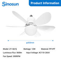 Ventilateur de plafond intelligent LED E27 avec télécommande, réglage progressif, 16,5 pouces, pour chambre à coucher moderne, OEM/ODM