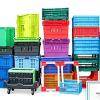 Panier de transport pliable et empilable en plastique pour légumes et œufs, design pliable, surface peinte, bacs personnalisables, caisse