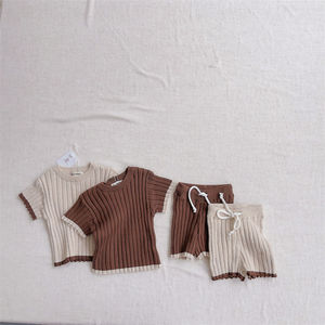 Pantalones cortos de estilo coreano para niños <span class=keywords><strong>y</strong></span> niñas, Camiseta de algodón acanalada de 2 a 18 <span class=keywords><strong>meses</strong></span>, 2023 - Product Image 4