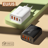 Cargador de Pared para Teléfono Celular con 3 Puertos USB + PD Tipo C, Adaptador QC3.0, Enchufe EU/US, 20W, Precio de Fábrica