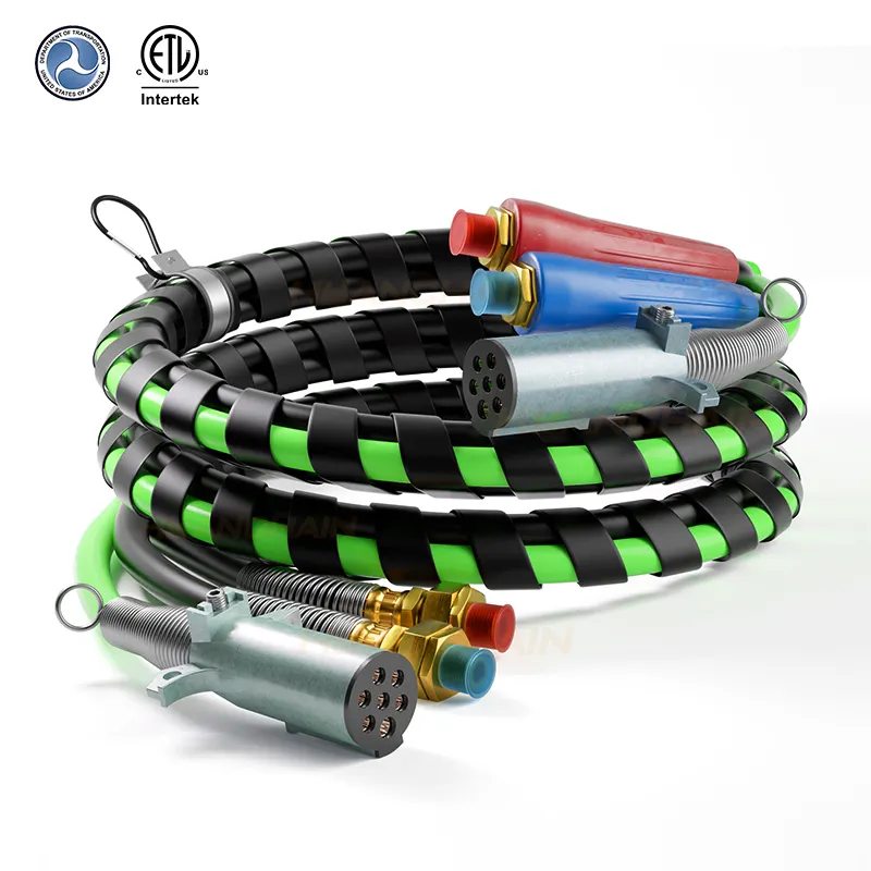 12ft 3 in 1 ABS Electrical Power Air Line Hose Kit Airline Wrap 7 Way Cable Semi truck tractor trailer