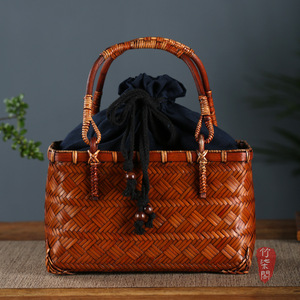 Chinese Style Handmade Bamboo Woven Bag With Tassel Regular Shape 3L Above Canvas Lining Women's Storage Bag - Product Image 1