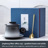 Ensemble de tasses à thé en céramique avec infuseur, poignée boule et soucoupe, tasse mate noire dégradée avec couvercle pour le bureau et la maison
