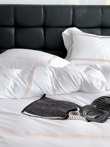Draps de lit blancs SANHOO brodés, taille King, lignes dorées, ensembles de 4 pièces, linge de lit <span class=keywords><strong>d</strong></span>'hôtel - Product Image 5