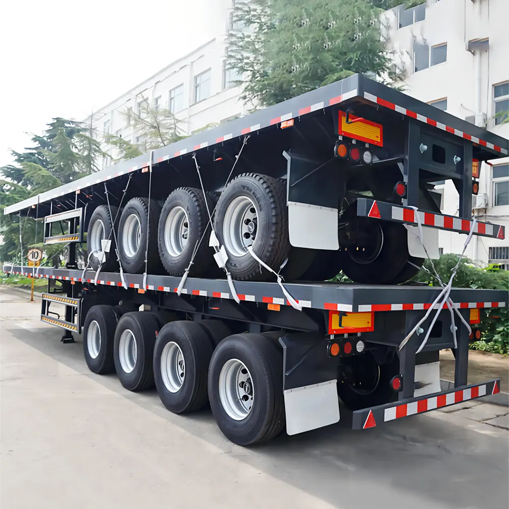 저렴한 가격 트라이 액슬 40ft 컨테이너 트레일러 새로운 평판 컨테이너 트럭 세미 트레일러