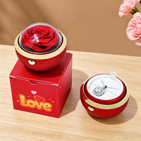 Boîte à bijoux sphérique avec rose éternelle, fleurs artificielles rotatives à ouverture automatique, étui pour bague et collier, cadeau de Saint-Valentin ou de demande en mariage