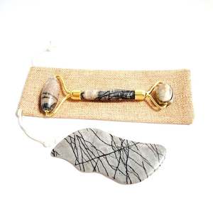 DIY-Steine Bestseller 2-in-1 Vibrierender Jade-Gesichtsmassageroller-Set, Elektrischer Picasso-Jaspis-Roller für das Gesicht - Product Image 2