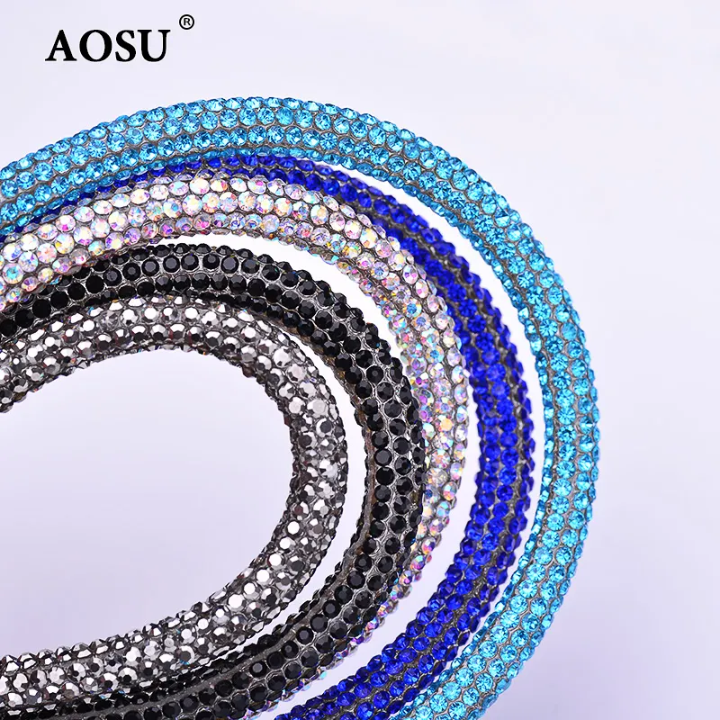 AOSU Perhiasan Mewah 6 MM Tali Pita Bulat Kristal Tali Strass Berlian Buatan Bongkar Pasang Tabung untuk Pakaian