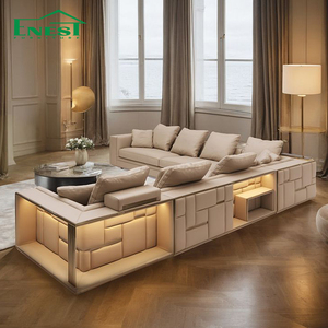 Hiện Đại Sang Trọng Màu Be L Hình 7 Chỗ Ngồi Modular Da Góc Cắt <span class=keywords><strong>Sofa</strong></span> Set Cho Biệt Thự Phòng Khách Miếng Bọt Biển Bọc Ghế - Product Image 1