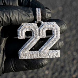 Pendentif numéro personnalisé 10CT avec 22 diamants, serti de diamants taille brillant, style Hip Hop, diamant de laboratoire, bijoux en or, moissanite - Product Image 1