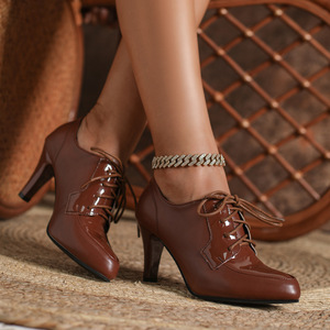 <span class=keywords><strong>Chaussures</strong></span> habillées rétro pour femmes, style Oxford à lacets, à talon carré bicolore, bout pointu, à enfiler, vintage, pour le bureau, le club et la mode - Product Image 2