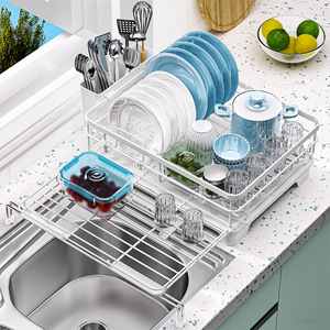 ชั้นวางจานแบบยืดหดได้ ขนาด L ชั้นวางอเนกประสงค์สำหรับอ่างล้างจานและเคาน์เตอร์ ชั้นวางเก็บของอเนกประสงค์ - Product Image 1