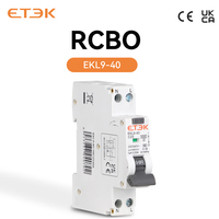 ETEK Interruptor Automático Diferencial RCBO Tipo A de 18 mm, 6KA, 1P+N, 2P, 6-40A, 230V, Protección Contra Sobrecorriente y Fugas, 30mA, EKL9-40