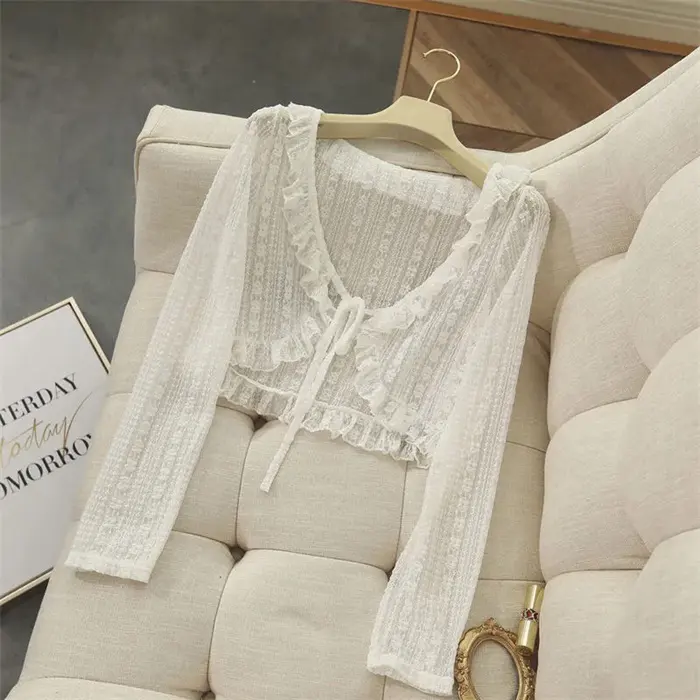 Lace Bow Summer Sun Protection Clothes New Fashion Female Cardigan Shirt Clothing Tops Blouse For Woman Covers Blusa