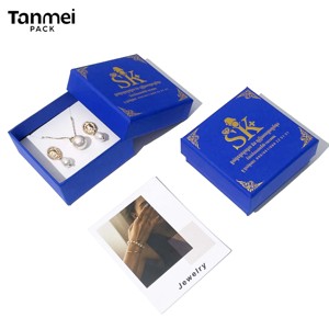 Boîte à bijoux en gros, couvercle bleu, boîte d'emballage de luxe pour bijoux, présentoir à bijoux, bracelet, bague, boucles d'oreilles, collier - Product Image 1