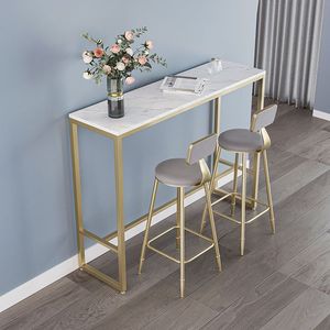 Table de bar avec plateau en marbre et structure dorée, haute et longue, pour bar ou balcon - Product Image 3