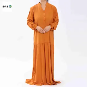 2024 baru sunrise abya kualitas tinggi grosir DubaiArabia warna Solid lengan panjang V-neck kancing longgar burqa gaun tradisional